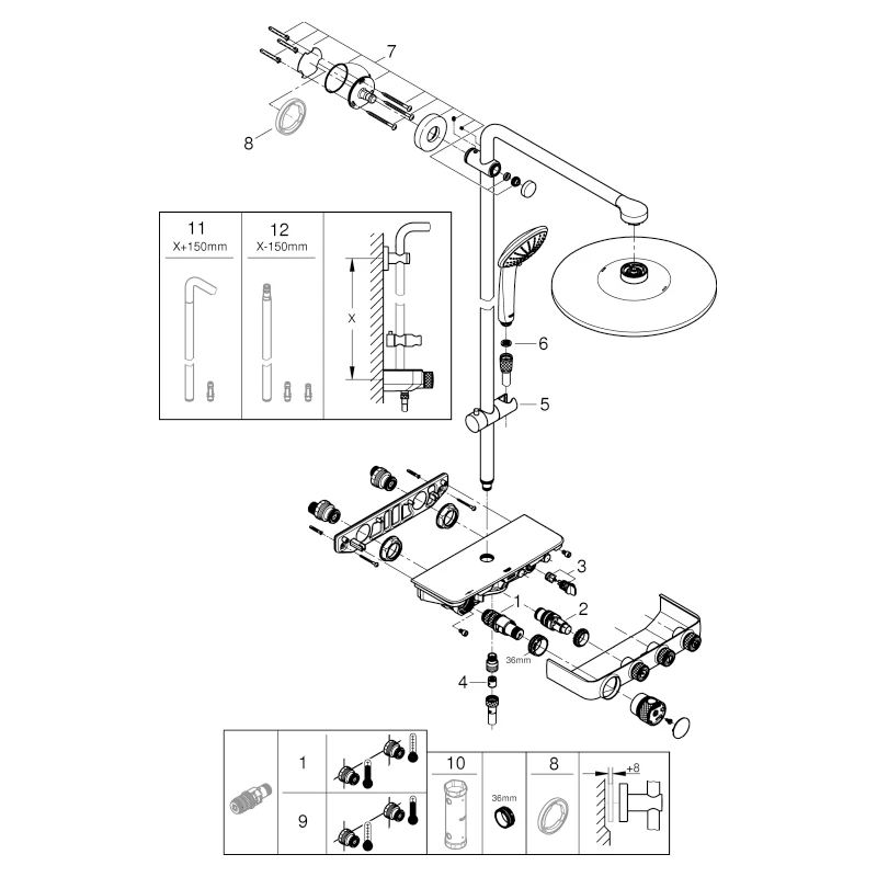 Duschsystem Euphoria SmartControl System 310 Duo 26507, mit Aufputz-Thermostatbatterie, Wandmontage, horizontaler Duscharm 450 mm, chrom