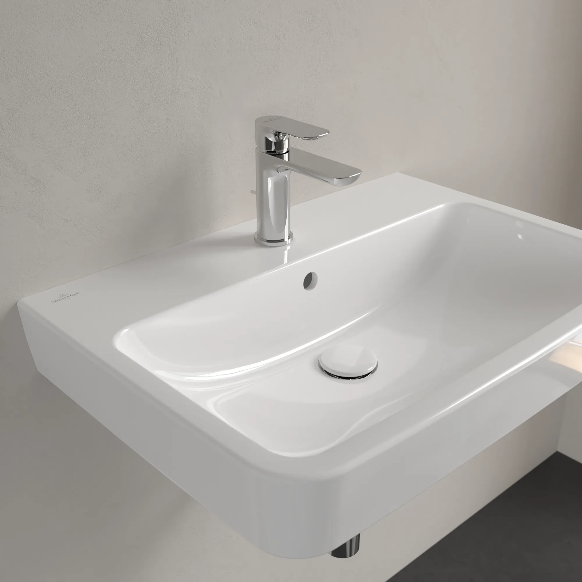 Villeroy & Boch Einbau-/Aufsatz Wandwaschtisch geschliffen „O.novo“ 650 × 460 × 175 mm, für Becken mittig, mit Hahnlochbohrung, Hahnlochposition mittig in Weiß Alpin