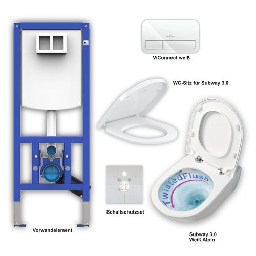 Set-Wand-Tiefspül-WC „Subway 3.0“ mit Sitz, Betätigungsplatte, Vorwandelement und Schallschutz