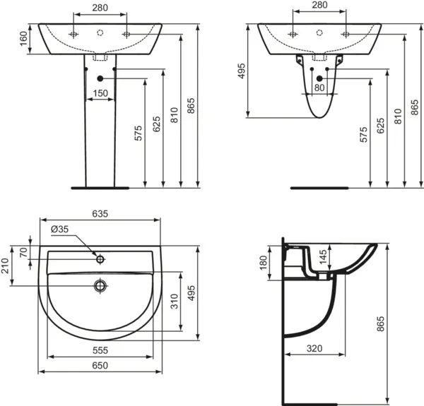 Waschbecken „Eurovit“ 65 × 49,5 × 18 cm, Hahnlochposition mittig Waschbecken „Eurovit“ 65 × 49,5 × 18 cm, Hahnlochposition mittig