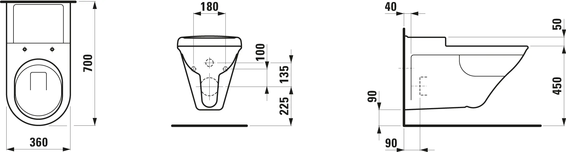 Tiefspül-WC wandhängend LIBERTYLINE 700x360x360 barrierefrei weiß