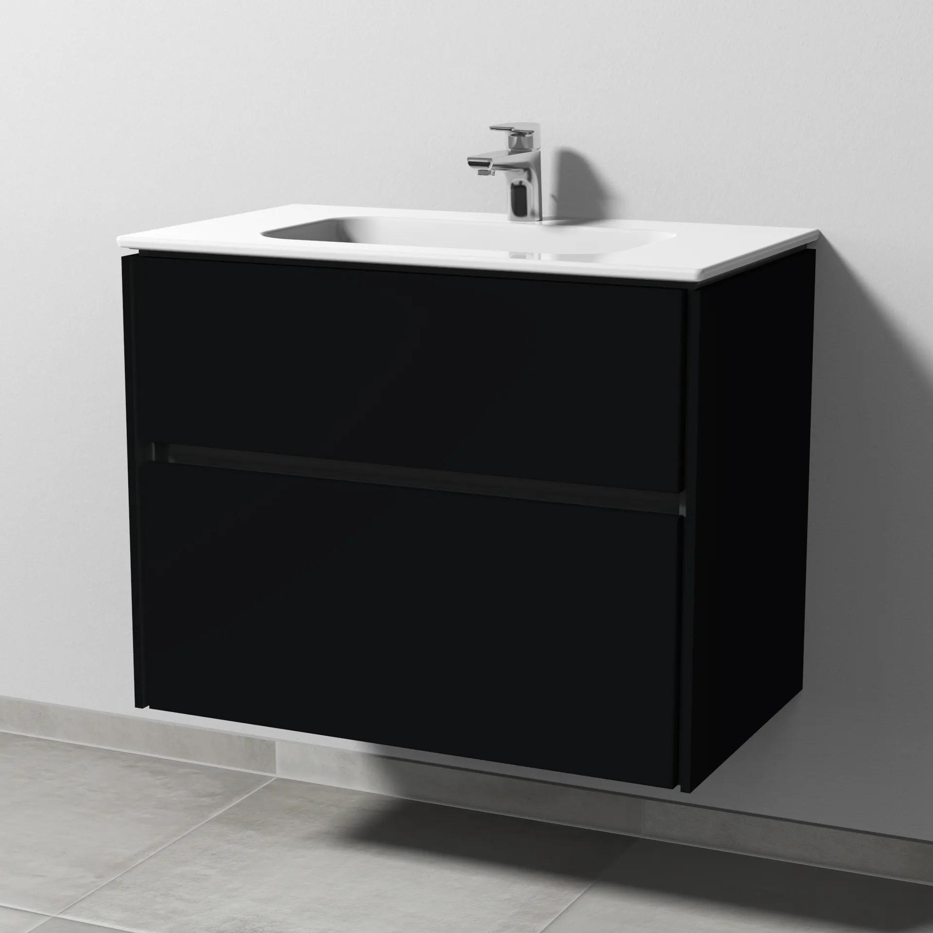 Keramik-Waschtisch-Set mit Waschtischunterschrank „Twiga“ 79 × 46 × 61 cm in Schwarz (matt), mit Hahnlochbohrung, ohne Beleuchtung Keramik-Waschtisch-Set mit Waschtischunterschrank „Twiga“ 79 × 46 × 61 cm in Schwarz (matt), mit Hahnlochbohrung, ohne Beleuchtung