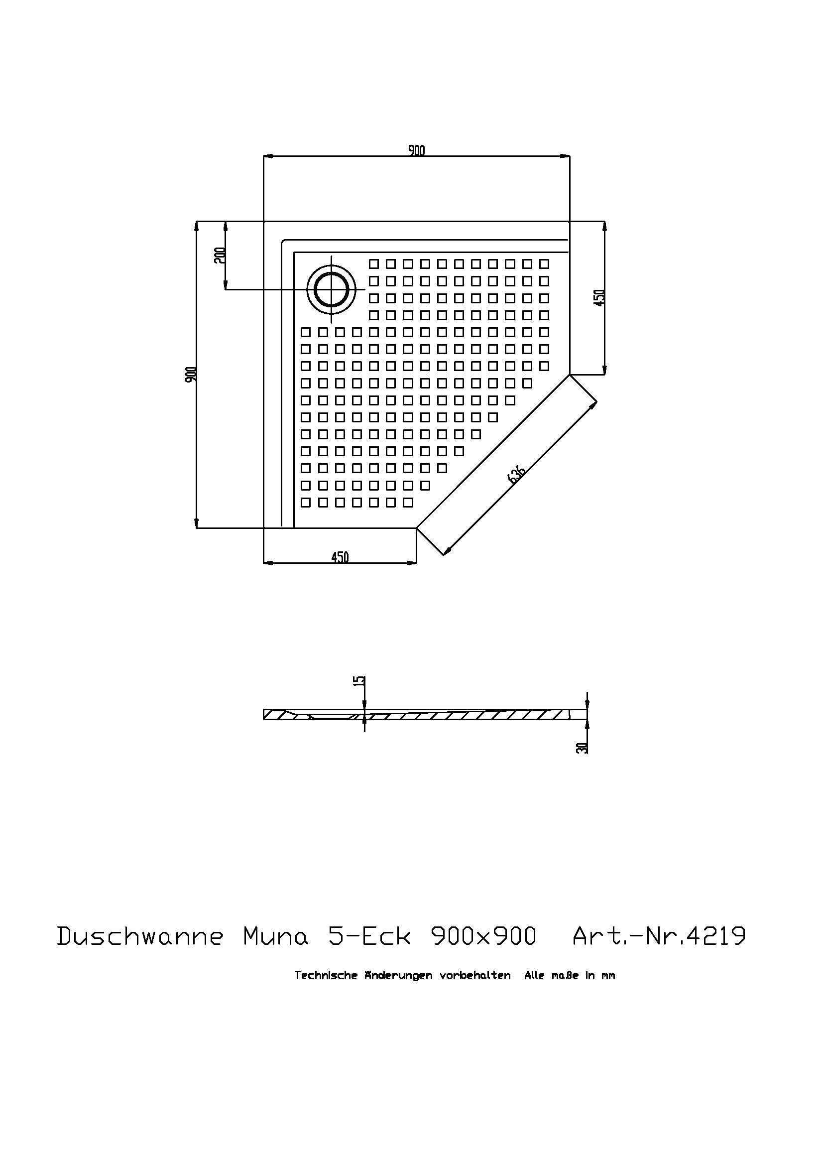 Duschwanne „Muna“ Fünfeck 90 × 90 cm in Weiß