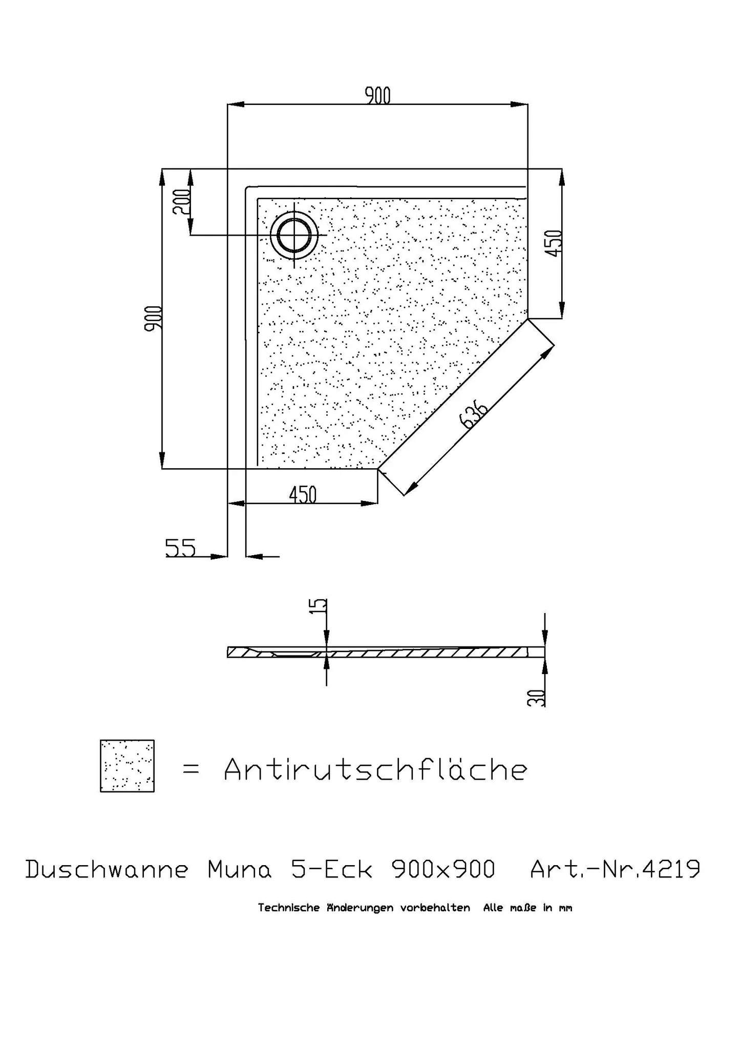 Hoesch Muna Duschwanne Fünfeck 900x900x30 mit Antirutsch, Material Solique, Weiß Hoesch Muna Duschwanne Fünfeck 900x900x30 mit Antirutsch, Material Solique, Weiß