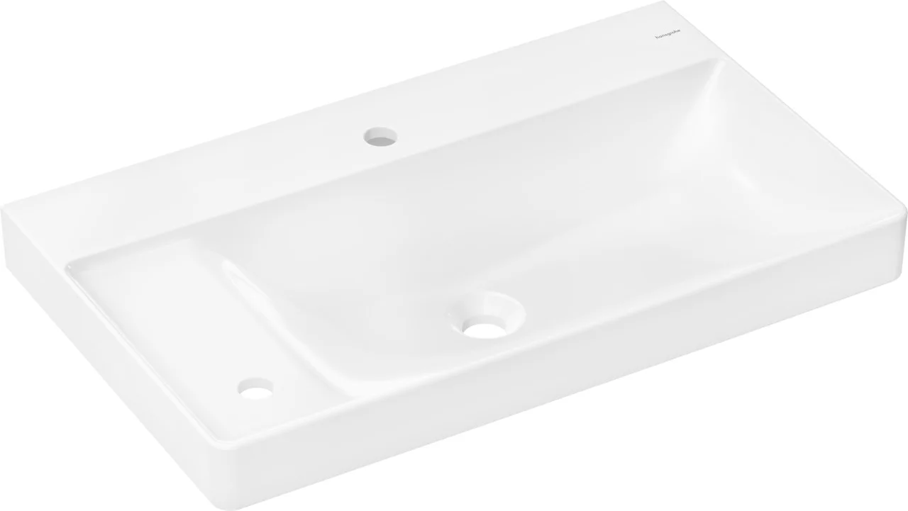 Hansgrohe Xelu Q Waschtisch, weiß, 800x480 mm, wandhängend mit Ablage links und 2 Hahnlöchern Hansgrohe Xelu Q Waschtisch, weiß, 800x480 mm, wandhängend mit Ablage links und 2 Hahnlöchern