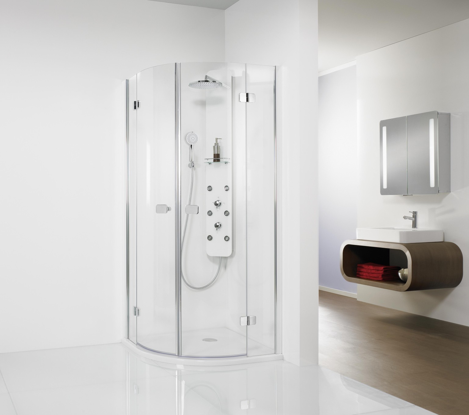 HSK teilgerahmte Runddusche pendelbar 4-teilig „Premium Softcube“ Glas Linea 01 (80 cm), H: 2000 mm HSK teilgerahmte Runddusche pendelbar 4-teilig „Premium Softcube“ Glas Linea 01 (80 cm), H: 2000 mm
