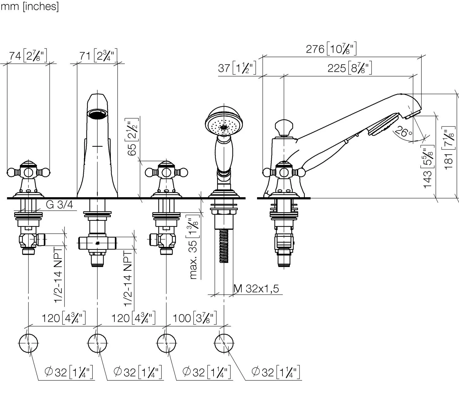 Wannen-Vierlochbatterie für Wannenrand- bzw. Fliesenrandmontage MADISON Chrom 27502360 Wannen-Vierlochbatterie für Wannenrand- bzw. Fliesenrandmontage MADISON Chrom 27502360