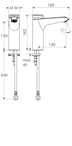 Waschtisch-Armatur XERIS SC, HD-K mid. - Hochdruck Kaltwasser / vorgemischtes Wasser, Selbstschluss, G 3/8 IG, chrom