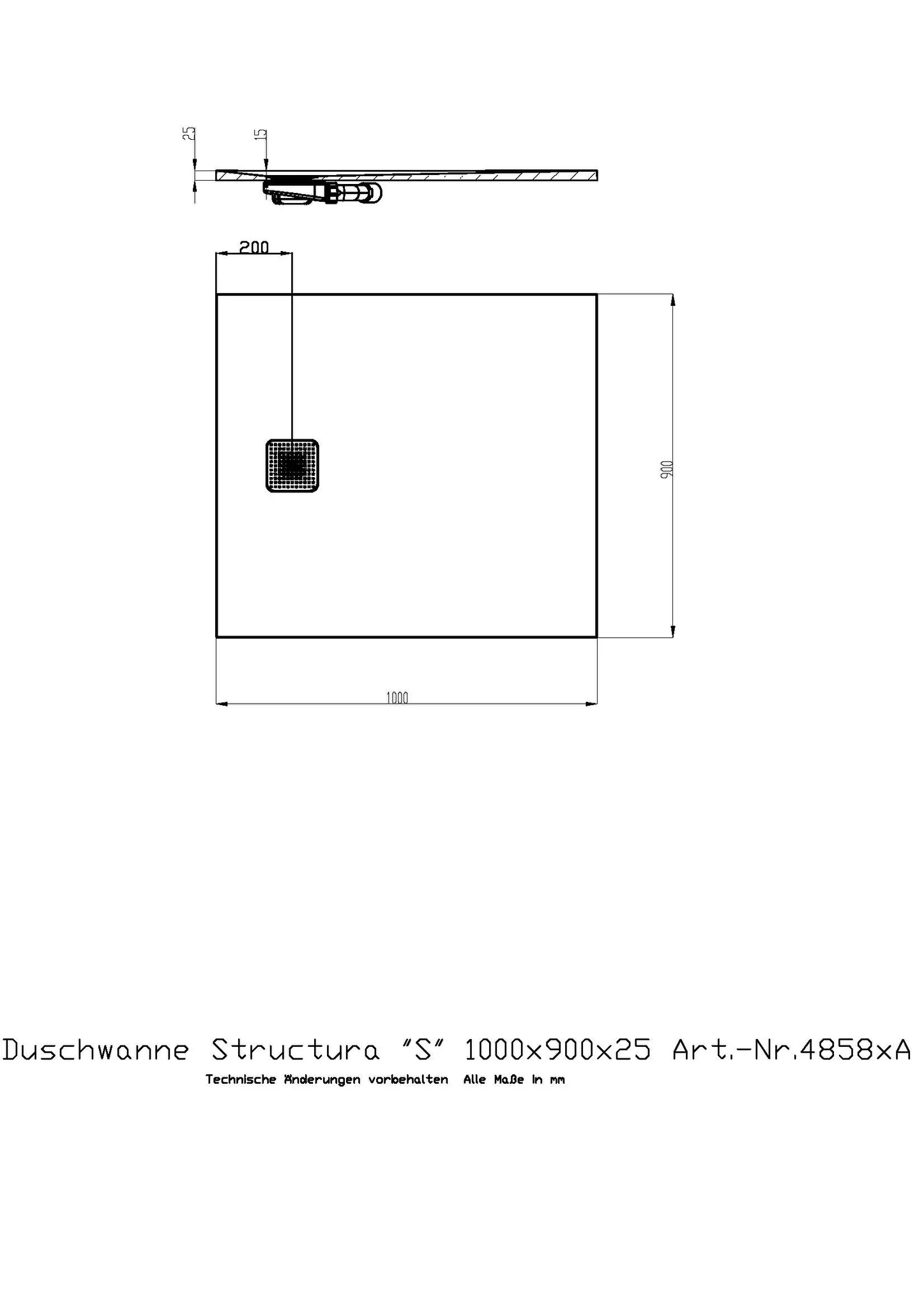 Duschwanne Structura ″S″ 1000x900x25 in gesoftete Schieferoptik, mit Antirutsch B, Material Solique, Weiß Duschwanne Structura ″S″ 1000x900x25 in gesoftete Schieferoptik, mit Antirutsch B, Material Solique, Weiß