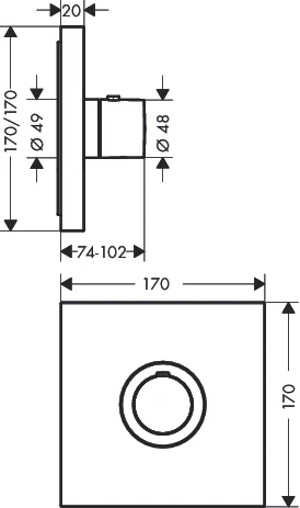 Thermostat UP Axor ShowerSelect Fertigset quadratisch chrom