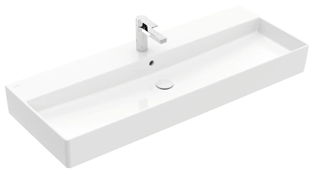 Villeroy & Boch Wandwaschbecken Memento 2.0, 1200x470x150 mm, glänzend weiß Alpin, TitanCeram, mit Überlauf, für 3-Loch-Armatur