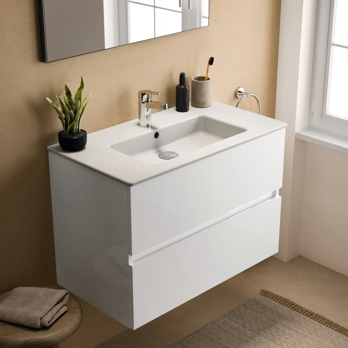 Ideal Standard Waschtischunterschrank „Eurovit+“ 80 × 55 × 44 cm Hochglanz weiß lackiert