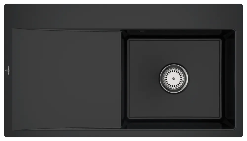 Villeroy & Boch flächenbündiges Küchenspülbecken „Subway Style“ 50 flat 880 × 490 × 220 mm, für Becken rechts in Pure Black