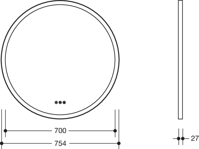 LED Lichtspiegel, Floatglas, Rahmen Aluminium pulverbeschichtet, rund, Durchmesser 754 mm, umlaufend mit LED-Hinterleuchtung, in Farbe DC (Schwarz tiefmatt) LED Lichtspiegel, Floatglas, Rahmen Aluminium pulverbeschichtet, rund, Durchmesser 754 mm, umlaufend mit LED-Hinterleuchtung, in Farbe DC (Schwarz tiefmatt)