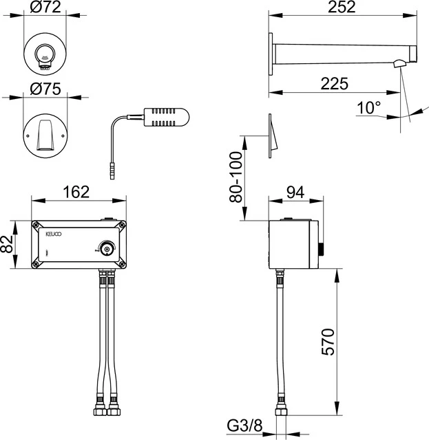 IXMO 59517011101 Elektronik-Waschtischmischer für Wandmontage UP, rund Ausladung 225 mm verchromt