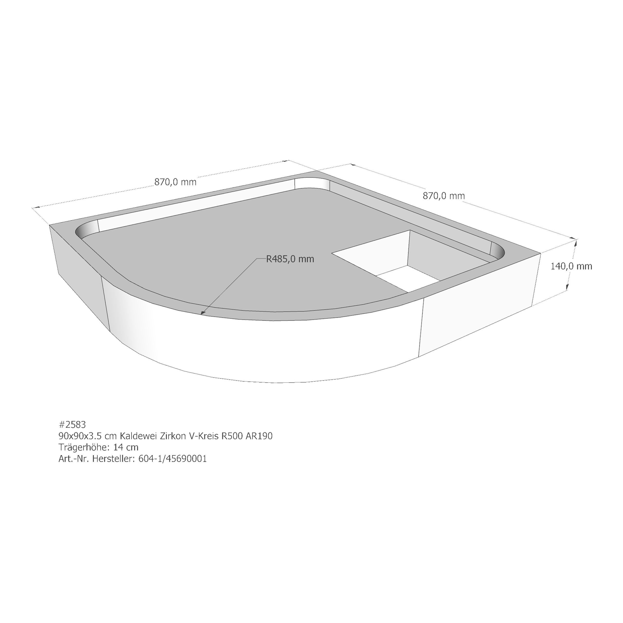 Duschwannenträger für Kaldewei Zirkon 90 × 90 × 3,5 cm Breite: 90 cm / Länge: 90 cm Duschwannenträger für Kaldewei Zirkon 90 × 90 × 3,5 cm Breite: 90 cm / Länge: 90 cm