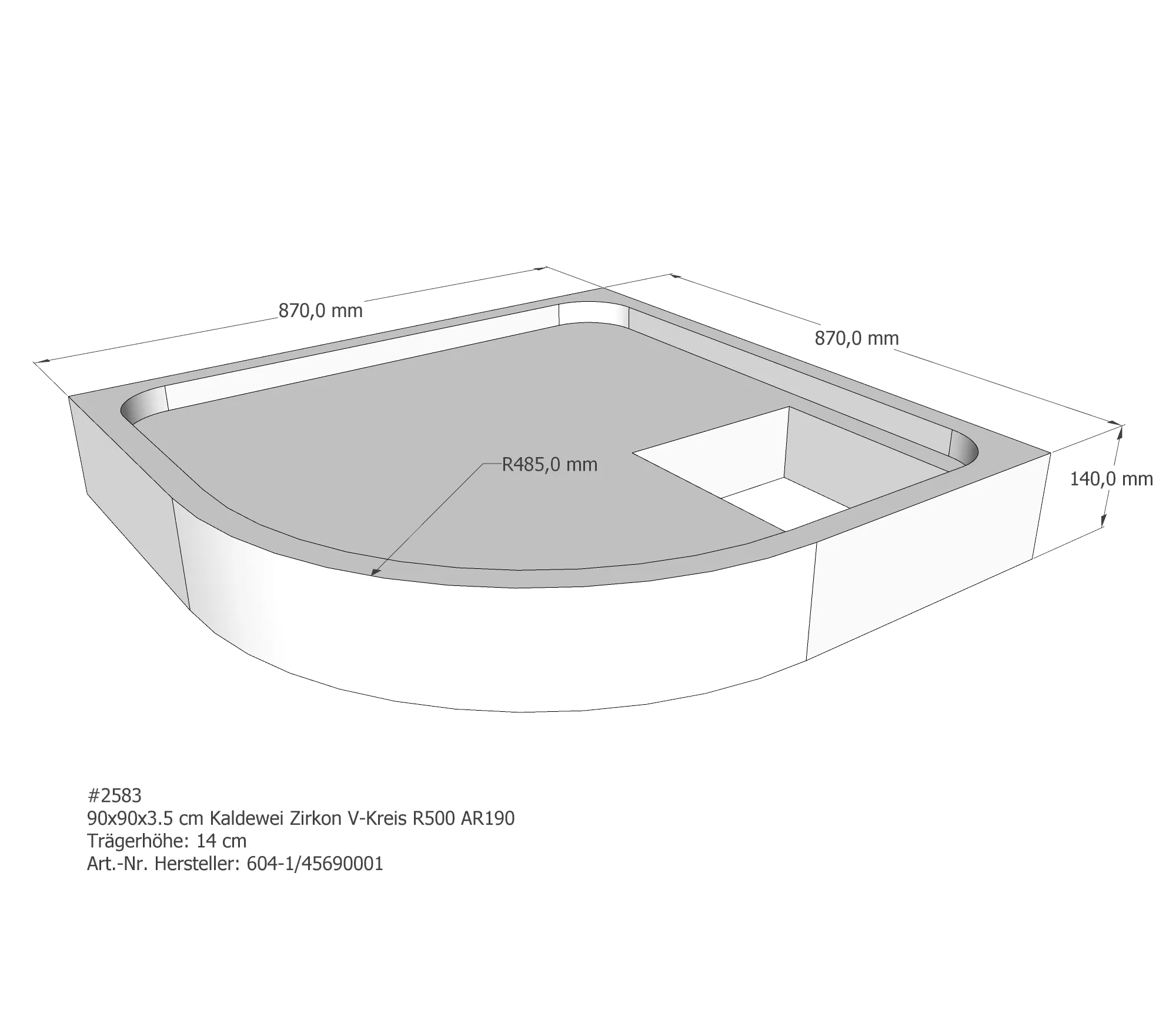 Duschwannenträger für Kaldewei Zirkon 90 × 90 × 3,5 cm Breite: 90 cm / Länge: 90 cm Duschwannenträger für Kaldewei Zirkon 90 × 90 × 3,5 cm Breite: 90 cm / Länge: 90 cm