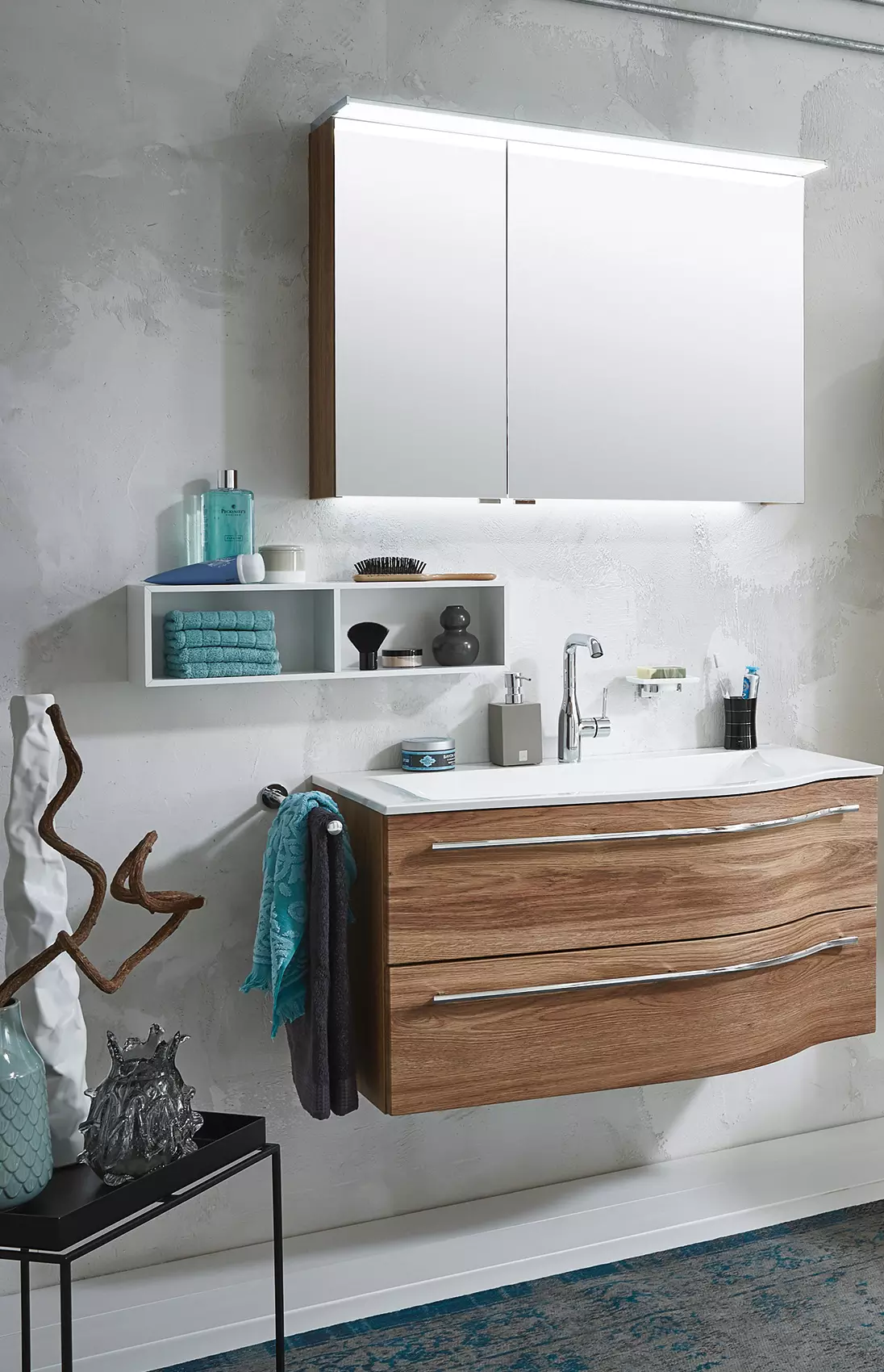 Laguna Set-Waschtischunterschrank mit Waschtisch und Spiegelschrank „Laola“, ,, Laguna Set-Waschtischunterschrank mit Waschtisch und Spiegelschrank „Laola“, ,,