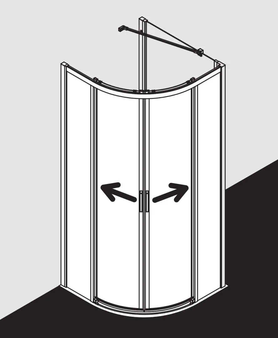 Kermi Duschtür Viertelkreis-Duschkabine Gleittüren bodenfrei „LIGA“ 200 cm Glas Klar, Profile Silber Hochglanz