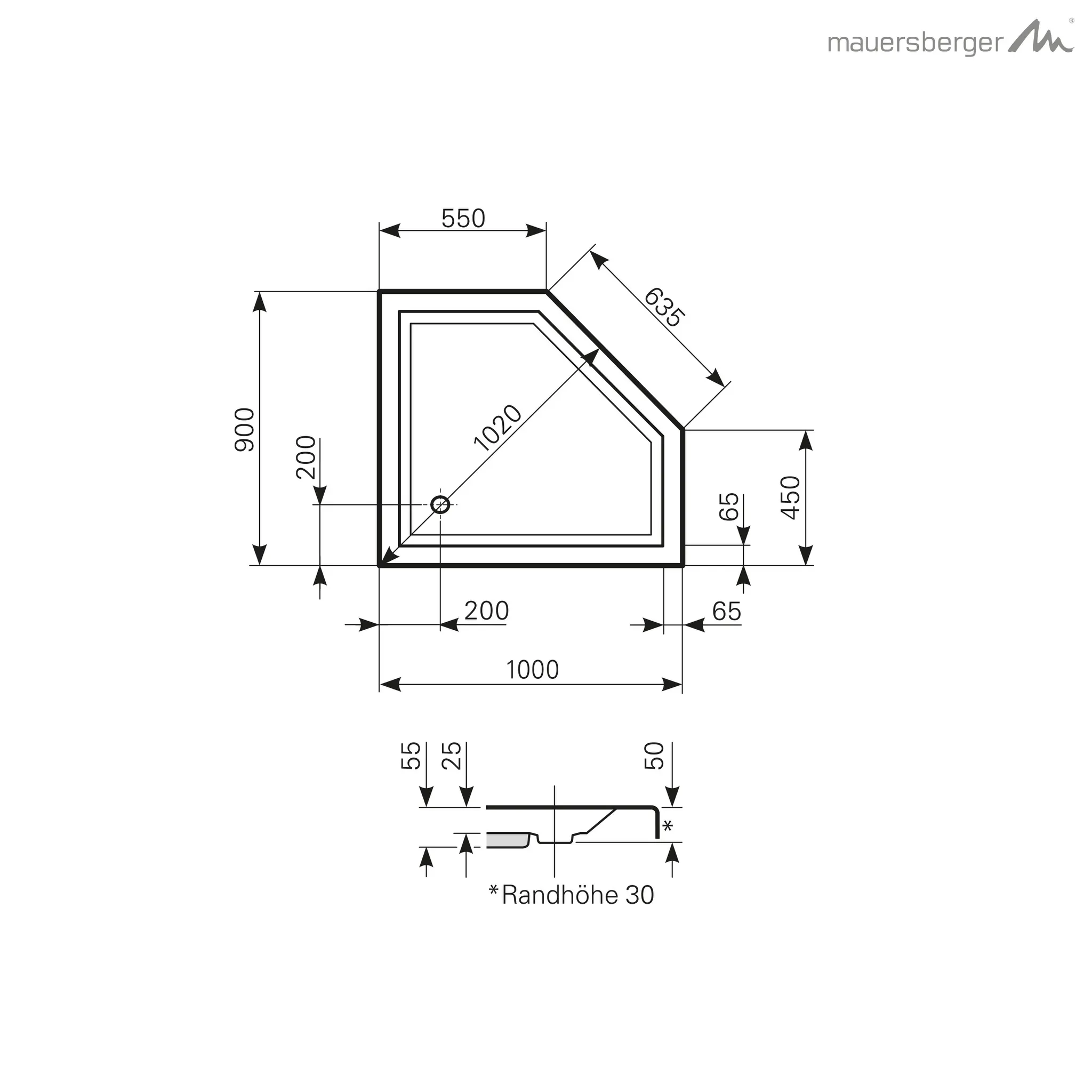 Mauersberger Acryl-Duschwanne circi 100⁄90 SF rechts, 1000x900x55, Farbgruppe 3 Mauersberger Acryl-Duschwanne circi 100⁄90 SF rechts, 1000x900x55, Farbgruppe 3