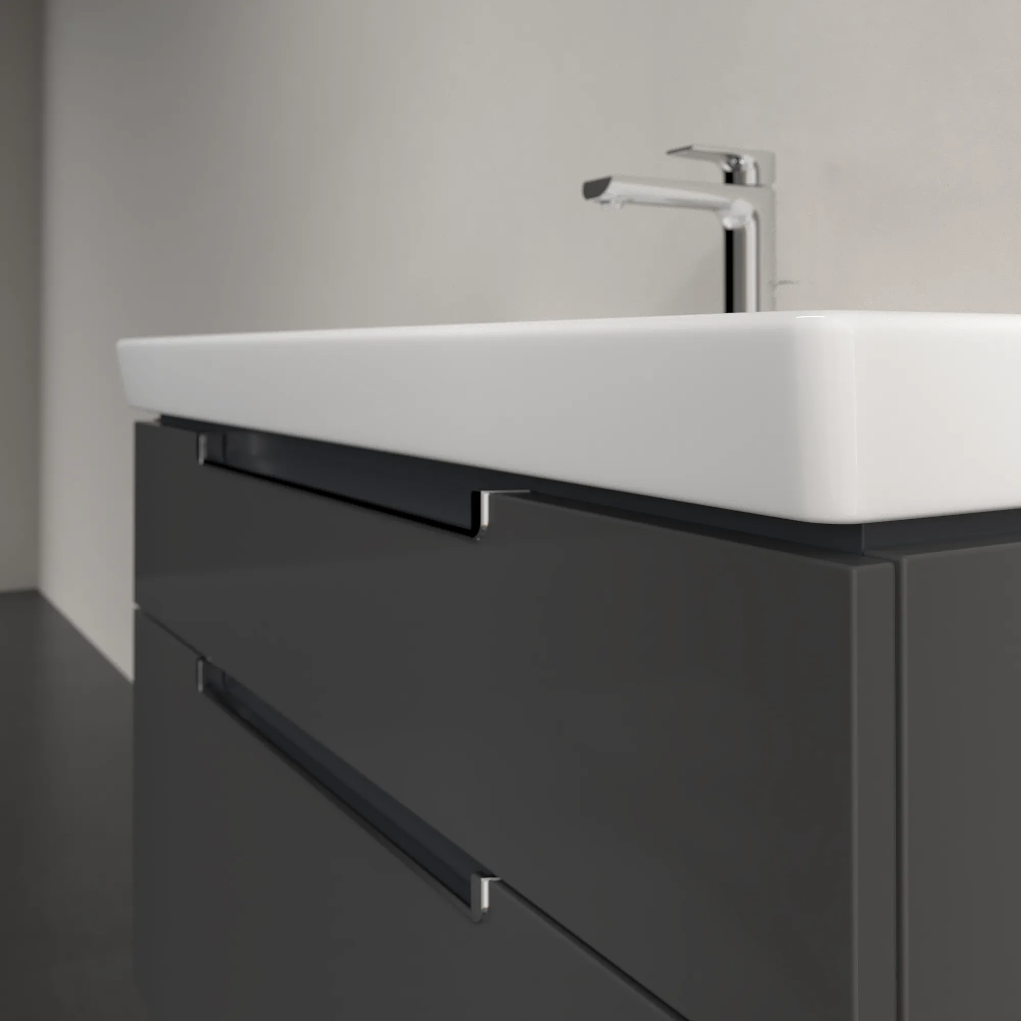 Villeroy & Boch Waschtischunterschrank „Subway 2.0“ 98,7 × 59 × 44,9 × 44,9 cm Glossy Grey, mittig, ohne Beleuchtung