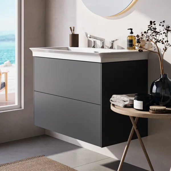 Ideal Standard Waschtischunterschrank „Conca“ 80 × 54,3 × 44 cm Anthrazit matt lackiert Ideal Standard Waschtischunterschrank „Conca“ 80 × 54,3 × 44 cm Anthrazit matt lackiert