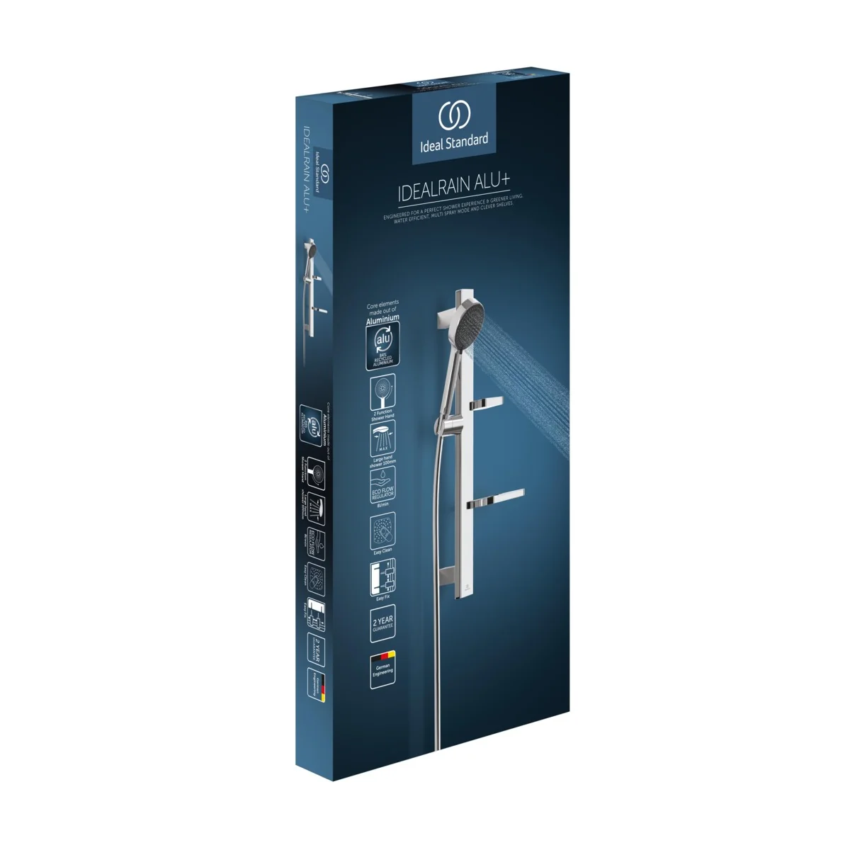 Ideal Standard Idealrain Alu+ Brausekombination mit 2-Funktion-Handbrause und 2 Ablagen in Chrom, Aufputz, Idealflex-Brauseschlauch
