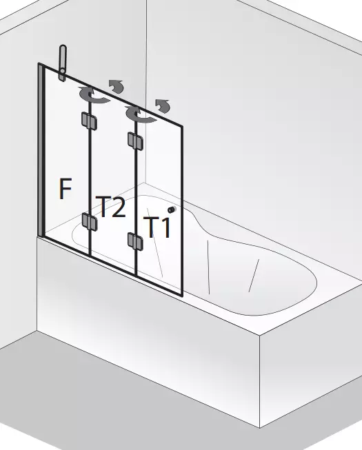 HSK teilgerahmt Badewannenaufsatz 3-teilig „Aperto“ 3-teilig Glas Klar hell, Profile Chromoptik (Alu Hochglanz poliert), B: 900 mm H: 1500 mm