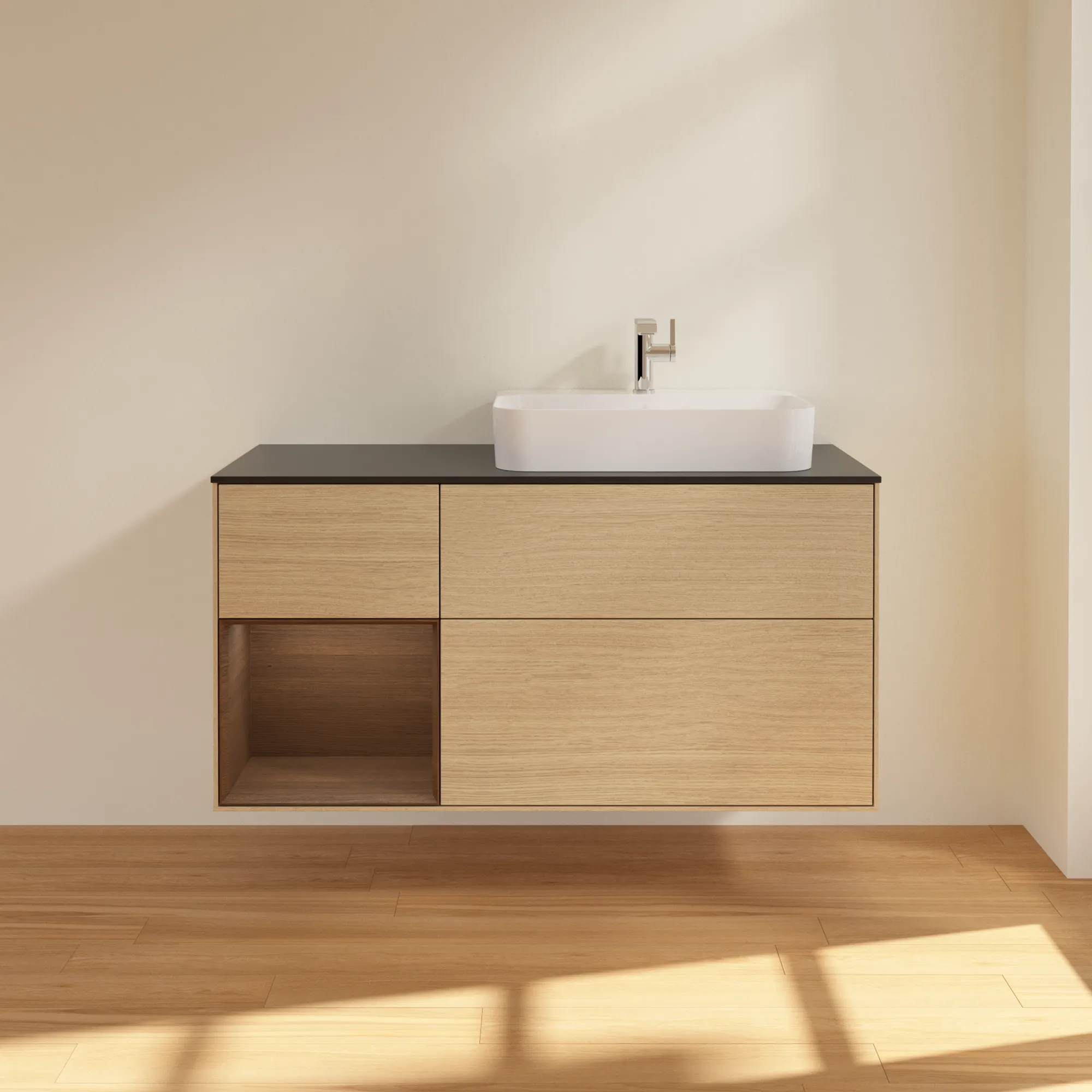 Villeroy & Boch Waschtischunterschrank „Finion“ für Schrankwaschtisch 1200 × 603 × 501 mm Oak Veneer, für Becken rechts Villeroy & Boch Waschtischunterschrank „Finion“ für Schrankwaschtisch 1200 × 603 × 501 mm Oak Veneer, für Becken rechts