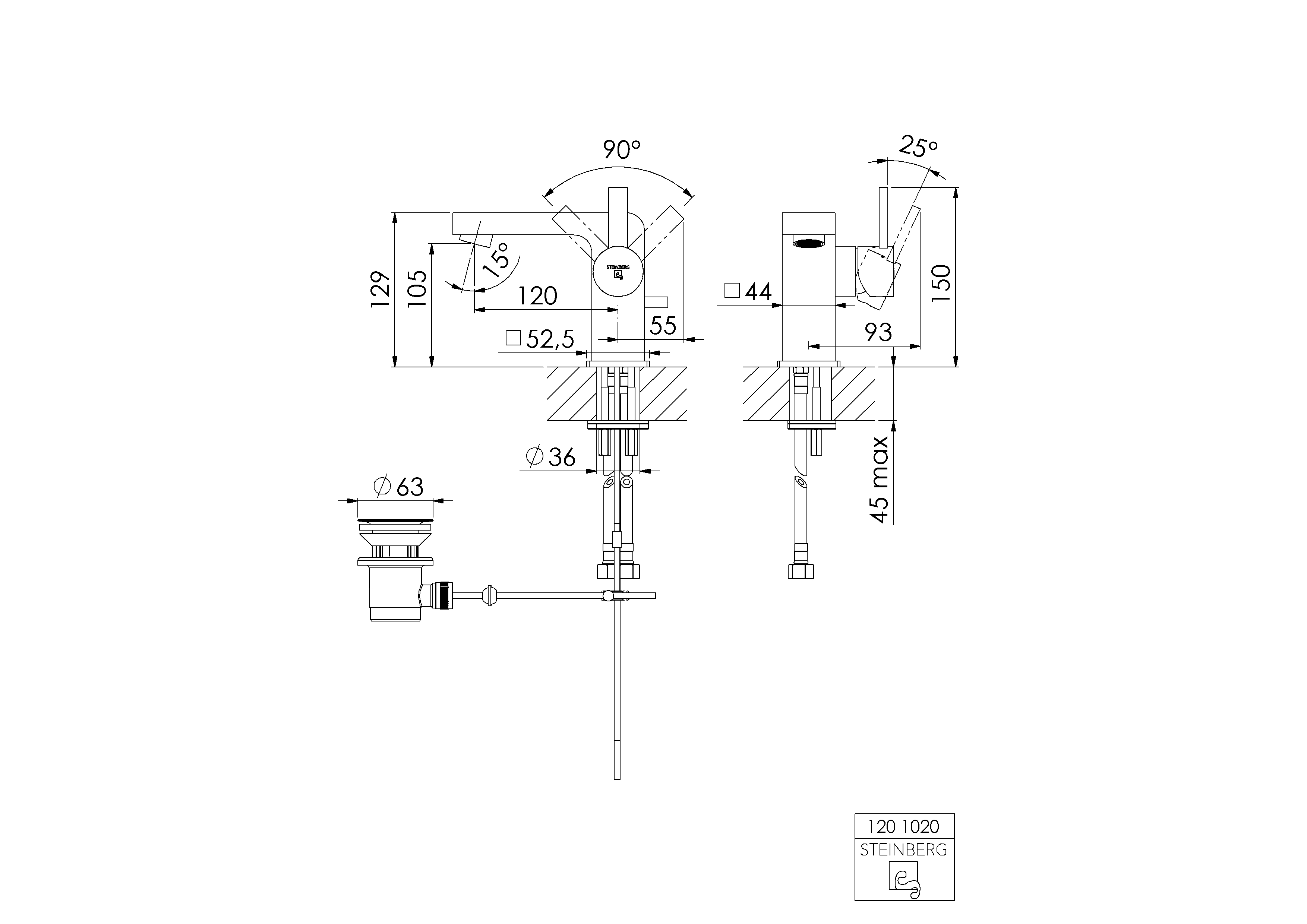 Serie 120 Waschtisch-Einhebelmischbatterie mit Ablaufgarnitur, Ausladung: 12 cm Serie 120 Waschtisch-Einhebelmischbatterie mit Ablaufgarnitur, Ausladung: 12 cm