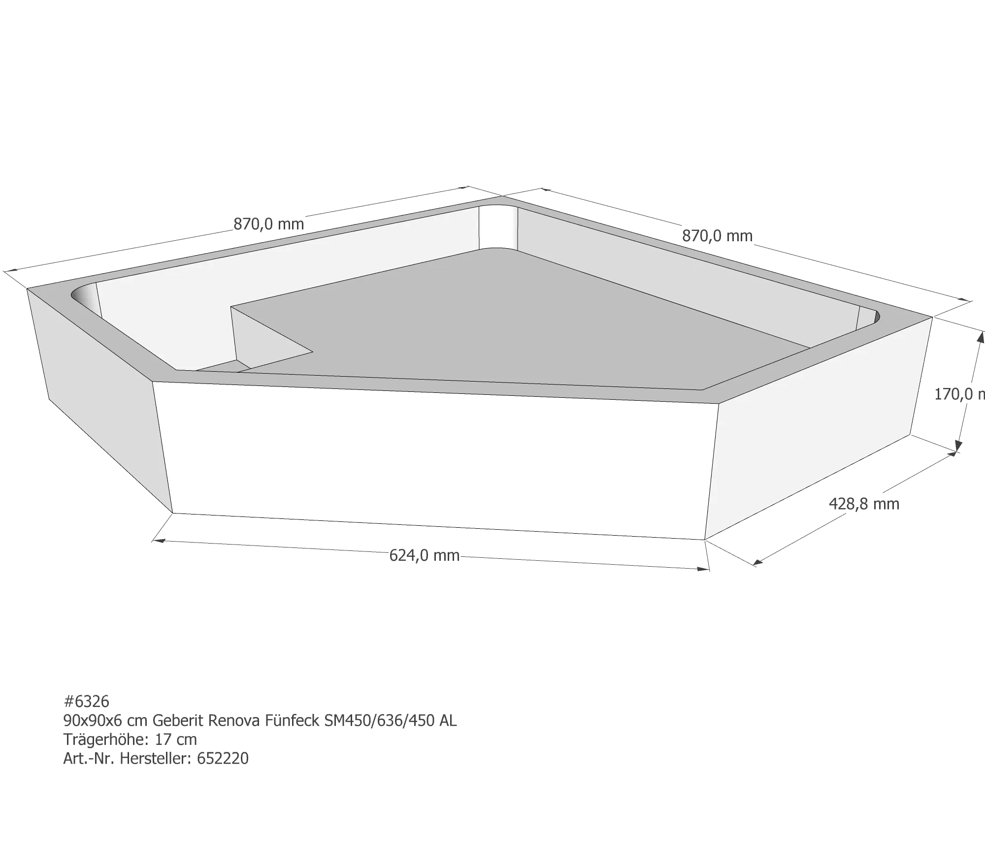 Duschwannenträger für Geberit Renova 90 × 90 × 6 cm Duschwannenträger für Geberit Renova 90 × 90 × 6 cm