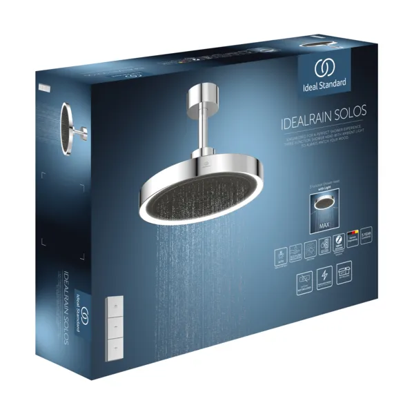 Ideal Standard Idealrain Solos A7891AA 3-Funktion Regenbrause mit Deckenanschluss LED-Leuchtring Chrom Ideal Standard Idealrain Solos A7891AA 3-Funktion Regenbrause mit Deckenanschluss LED-Leuchtring Chrom