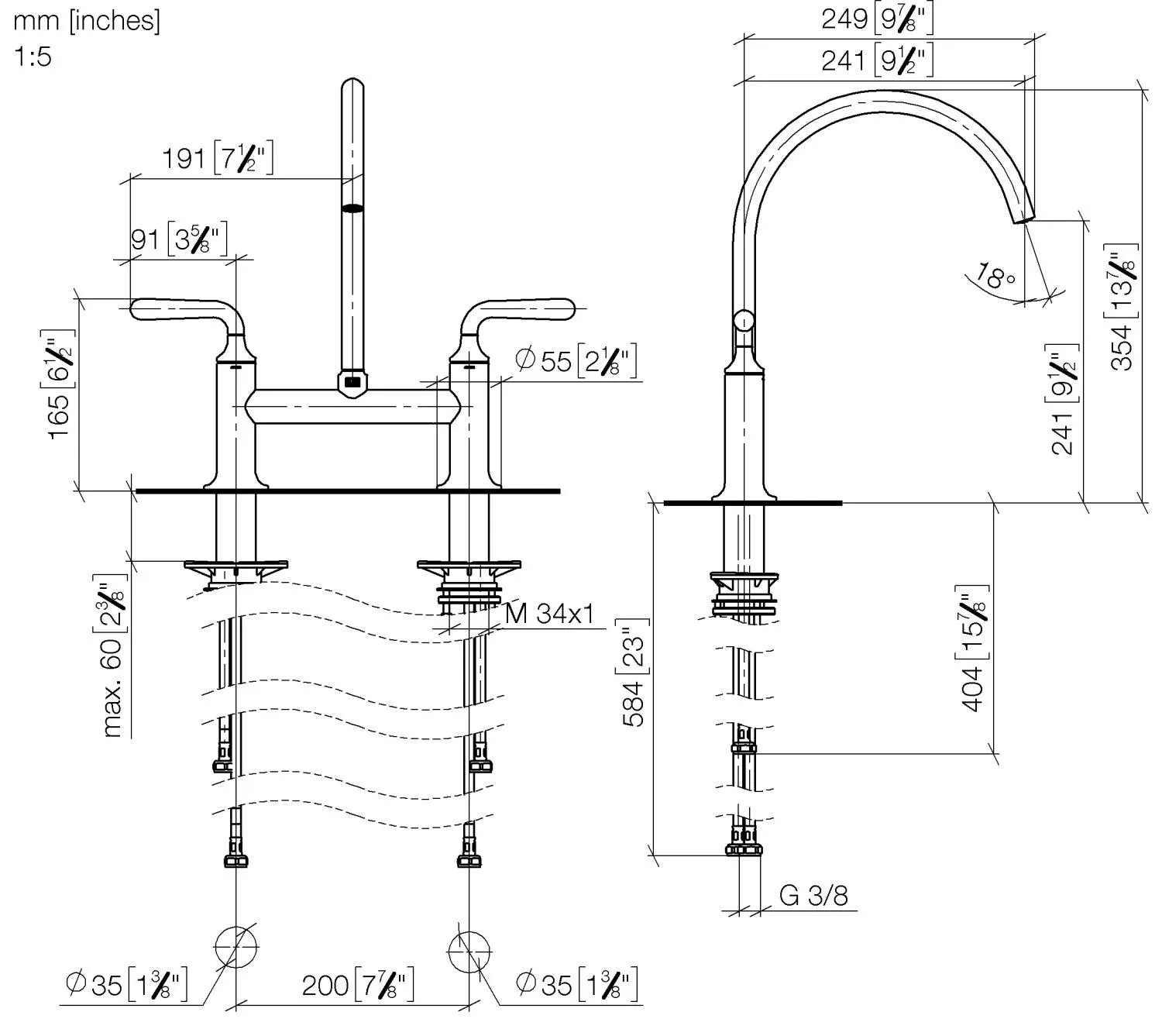 Dornbracht VAIA Zweiloch-Brückenbatterie für Spül-/ Profibrause - Chrom, Ausladung 241 mm Dornbracht VAIA Zweiloch-Brückenbatterie für Spül-/ Profibrause - Chrom, Ausladung 241 mm