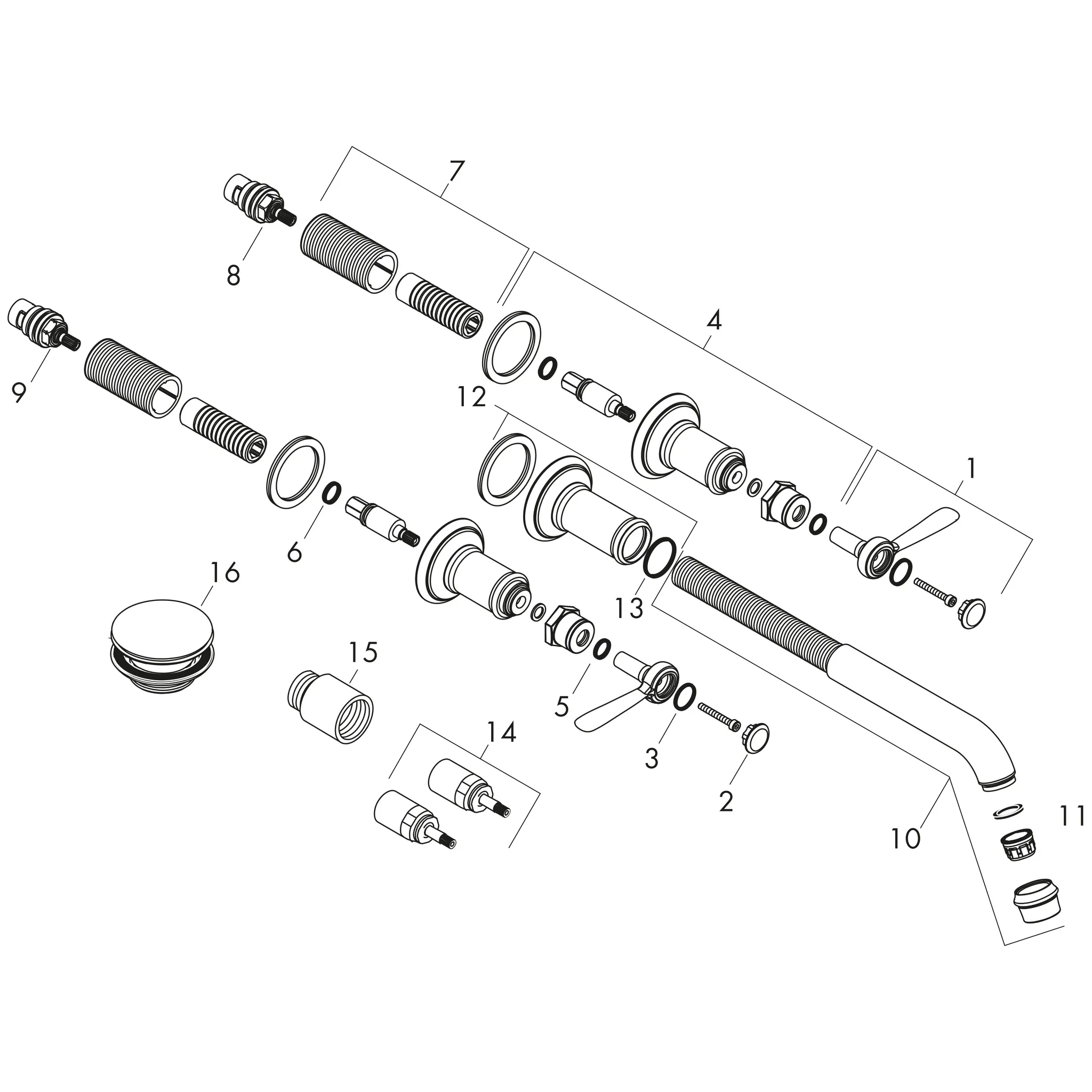 3-Loch Waschtischarmatur Axor Montreux Wand Fertigset Hebelgriff chrom