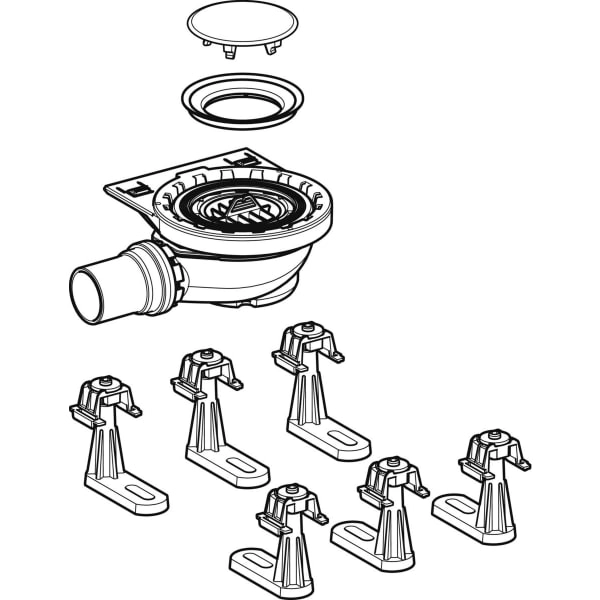 Duschwannenablauf mit sechs Füßen, für Setaplano Duschfläche, Sperrwasserhöhe 50 mm Duschwannenablauf mit sechs Füßen, für Setaplano Duschfläche, Sperrwasserhöhe 50 mm
