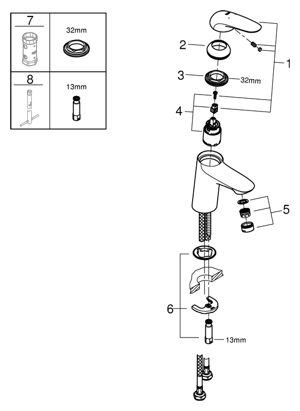 Einhand-Waschtischbatterie Eurostyle 23715_3, S-Size, Einlochmontage, geschlossener Metall-Hebelgriff, glatter Körper, chrom