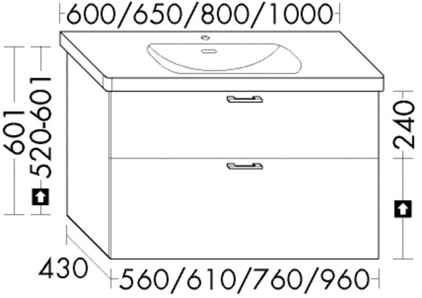 Waschtischunterschrank Sys30 von burgbad zu Villeroy&Boch Skyla 5A51A5, 960 mm breit, 430 mm tief, 601 mm hoch, mit 1 Schublade oben und 1 Auszug unten Waschtischunterschrank Sys30 von burgbad zu Villeroy&Boch Skyla 5A51A5, 960 mm breit, 430 mm tief, 601 mm hoch, mit 1 Schublade oben und 1 Auszug unten