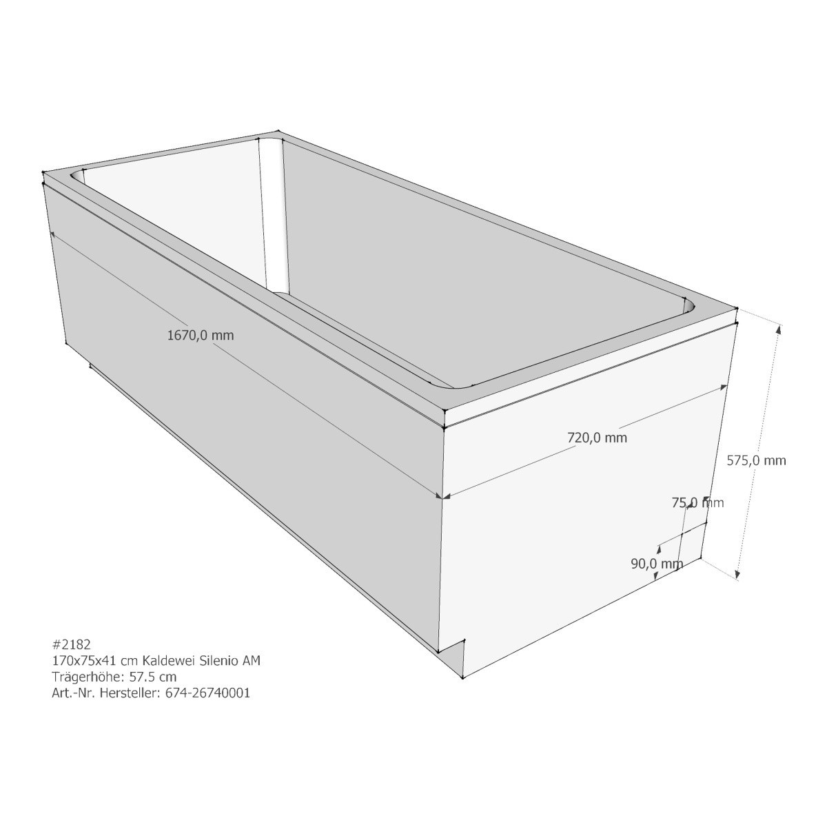 Set Badewanne Silenio 170 × 75 cm mit Perleffekt und Fußgestell inkl. Viega-Ablauf, ,, ,