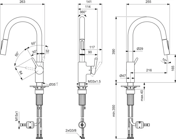 Ideal Standard Einhand-Küchenarmatur „Ceralife“ Ausladung 216 mm
