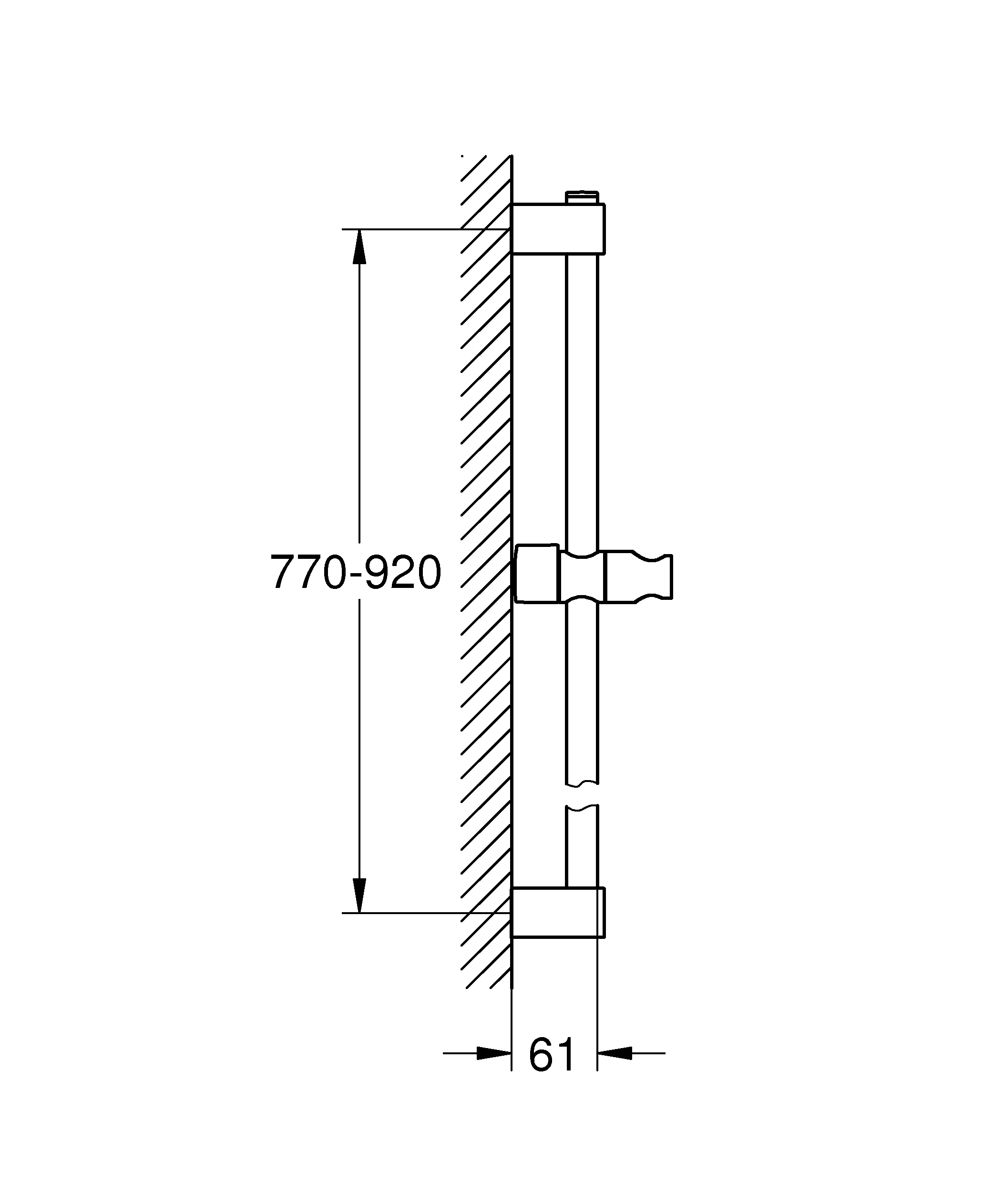 Brausestange Tempesta 27524_1, 900mm, mit Wandhaltern, Gleiter und Gelenkstück, obere Konsole variabel, matt black