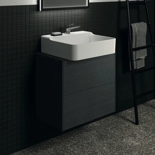Waschtischplatte Conca, aus Keramik, 602x373x6mm, Marmor Noir Desir