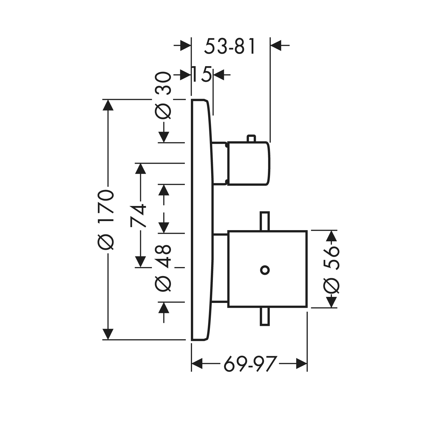 Thermostatmischer UP Axor Starck F-Set chrom m.Absperr-und Umstellventil