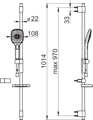 Gleitstangekombination „Activejet Style“ 970 mm in Chrom Gleitstangekombination „Activejet Style“ 970 mm in Chrom