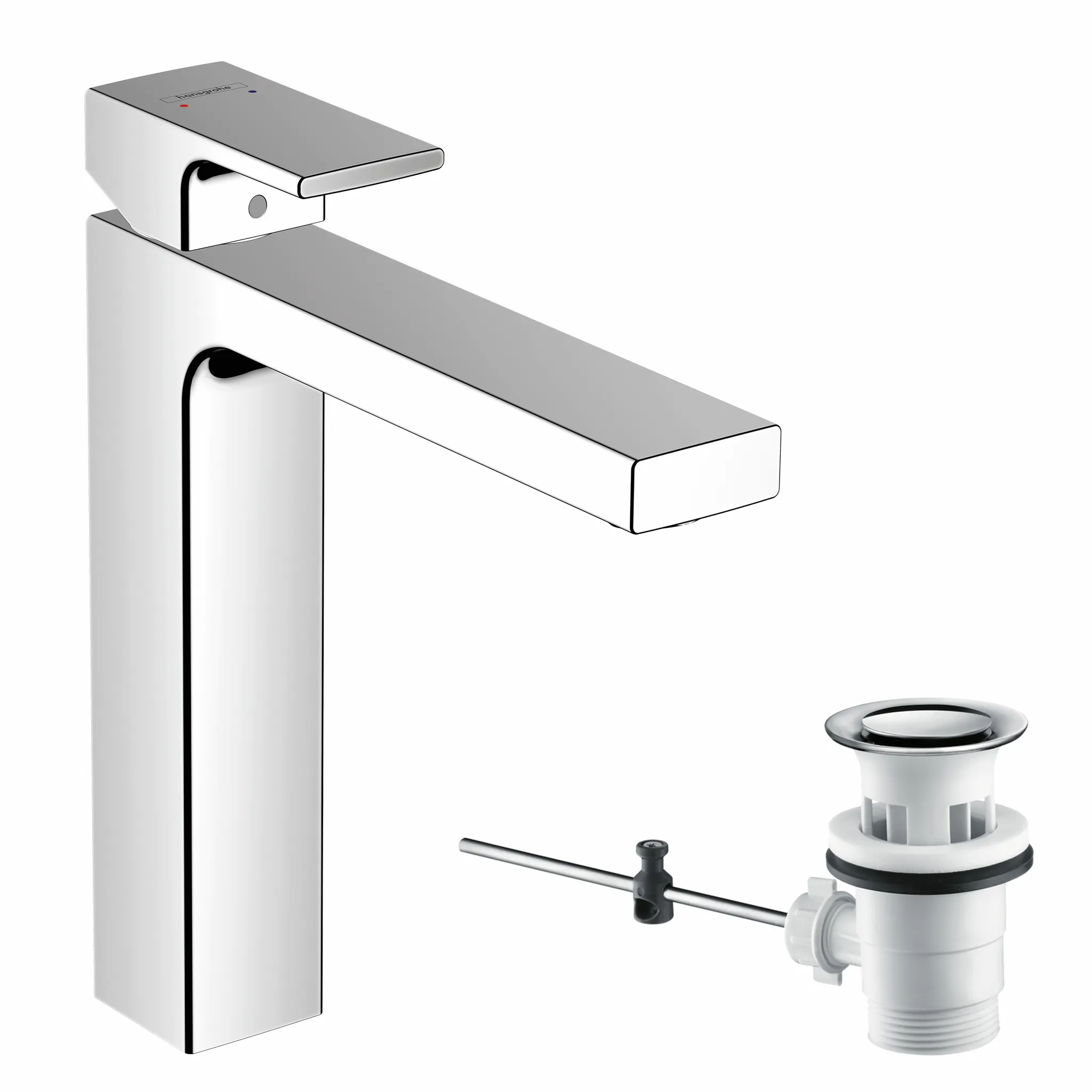 Hansgrohe Vernis Shape Einhebel-Waschtischmischer 190 mit isolierter Wasserführung und Zugstangen-Ablaufgarnitur, Chrom Hansgrohe Vernis Shape Einhebel-Waschtischmischer 190 mit isolierter Wasserführung und Zugstangen-Ablaufgarnitur, Chrom