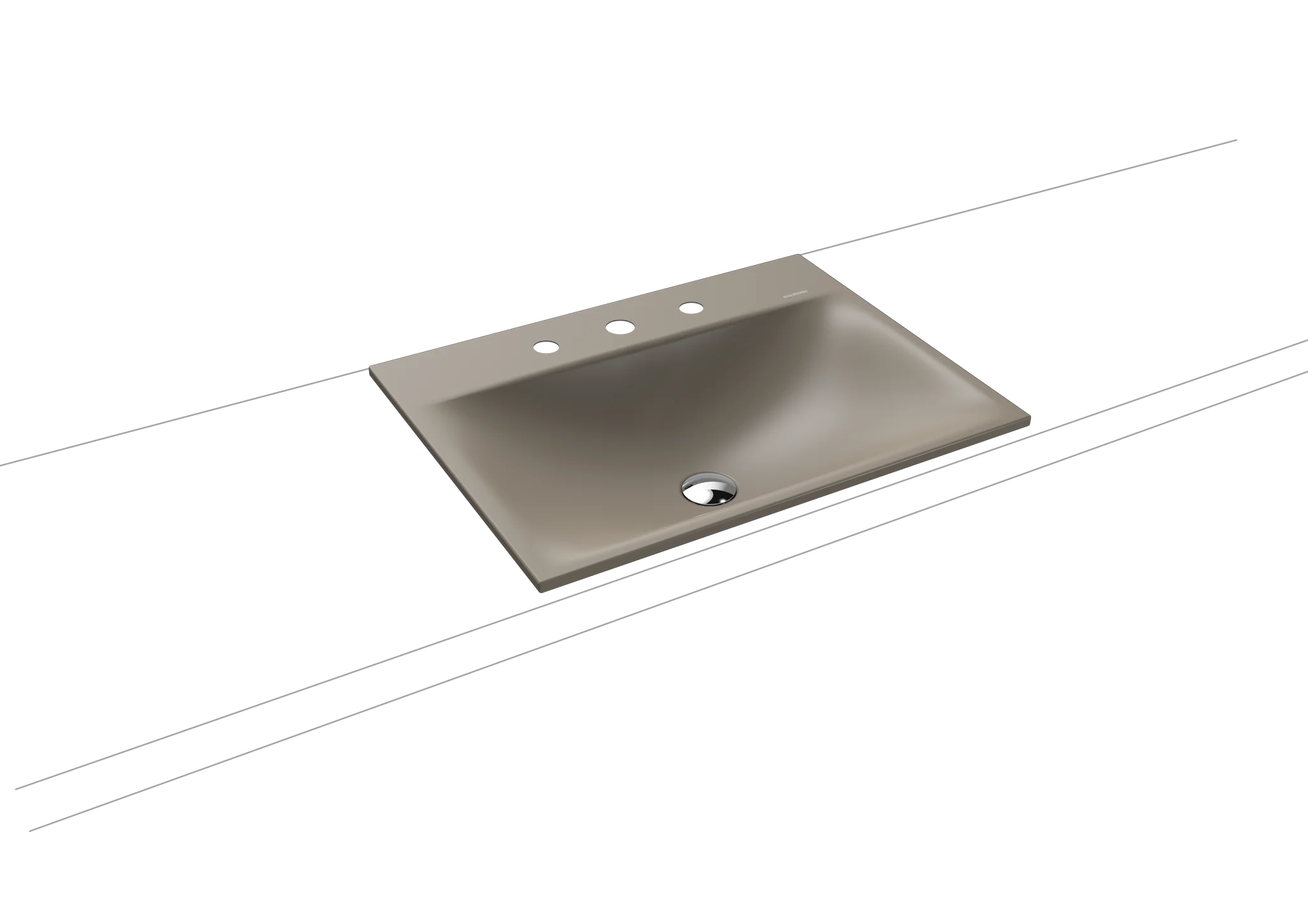 Kaldewei SILENIO Einbauwaschtisch, 600x460 mm, warm grey 60, Perl-Effekt, Antidröhn mit 3er Hahnlochbohrung, ohne Überlauf, 14 mm Randhöhe
