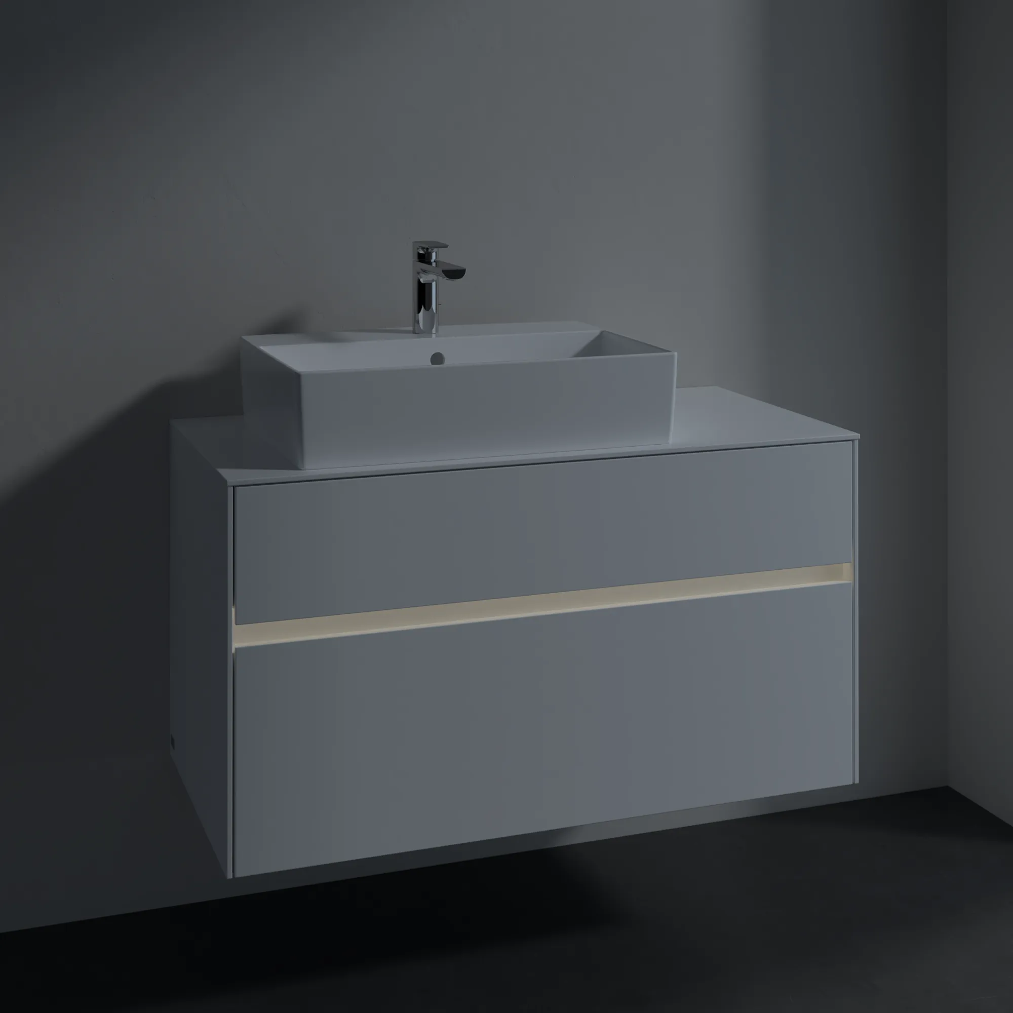 Villeroy & Boch Waschtischunterschrank „Collaro“ 1000 × 548 × 500 mm Weiß Matt, mit Beleuchtung, für Becken links Villeroy & Boch Waschtischunterschrank „Collaro“ 1000 × 548 × 500 mm Weiß Matt, mit Beleuchtung, für Becken links