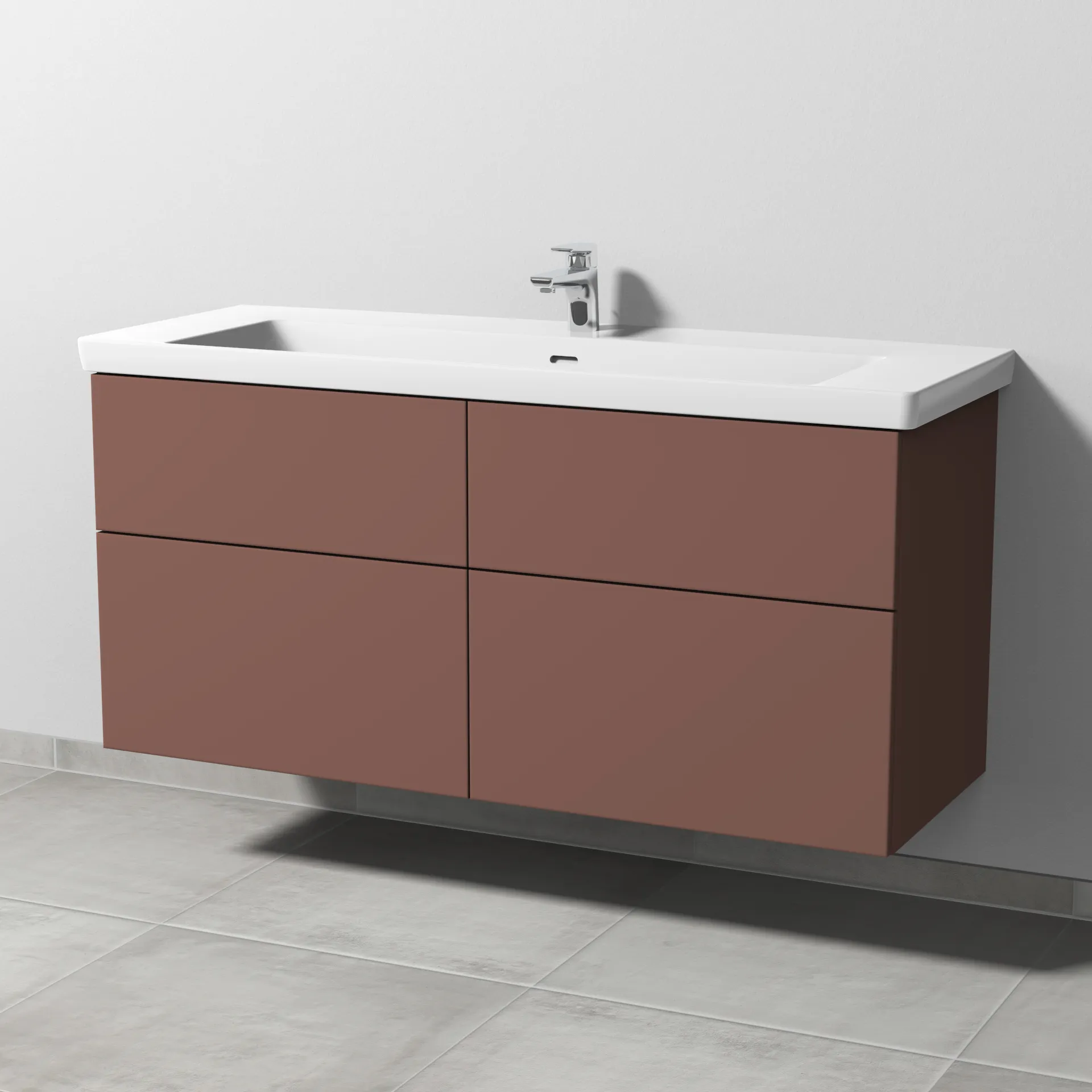 Sanipa Waschtischunterschrank „3way“ 1255 × 588 × 462 mm in Wine-Red, mit Hahnlochbohrung, Becken mittig