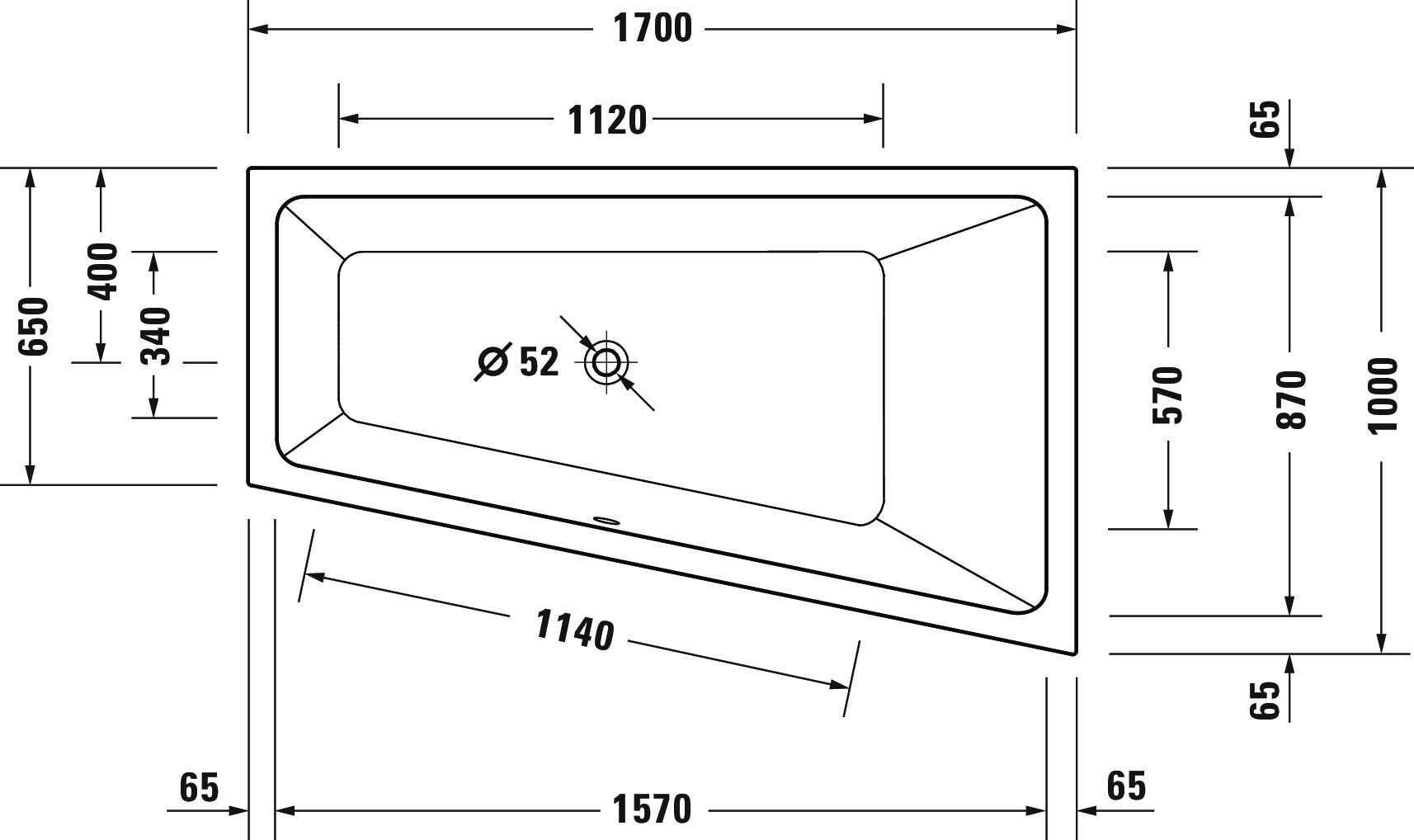 Duravit Badewanne „No.1“ trapez 1700 × 1000 mm, rechts in Weiß Duravit Badewanne „No.1“ trapez 1700 × 1000 mm, rechts in Weiß