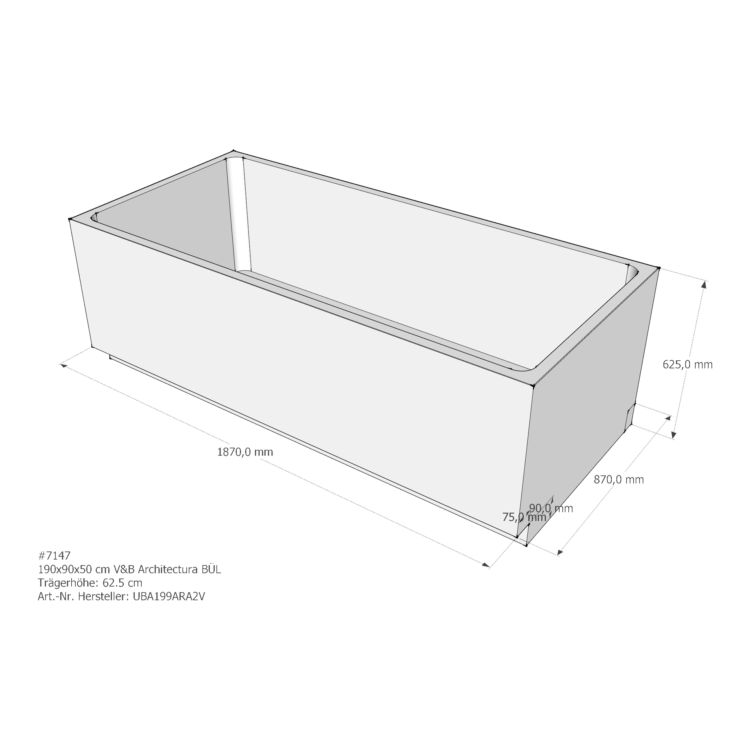 Badewannenträger für Villeroy & Boch Architectura (Omnia) 190 × 90 × 50 cm