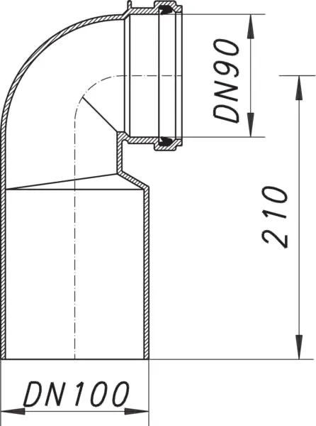 Wand-WC-Bogen 88, 90 Grad, DN 90 x DN 100 Wand-WC-Bogen 88, 90 Grad, DN 90 x DN 100
